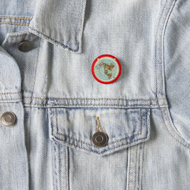 Flat Earth Azimuthal Projection Map Pin Button (In Situ)