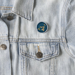 Flat Earth Azimuthal Projection Map Pin Button