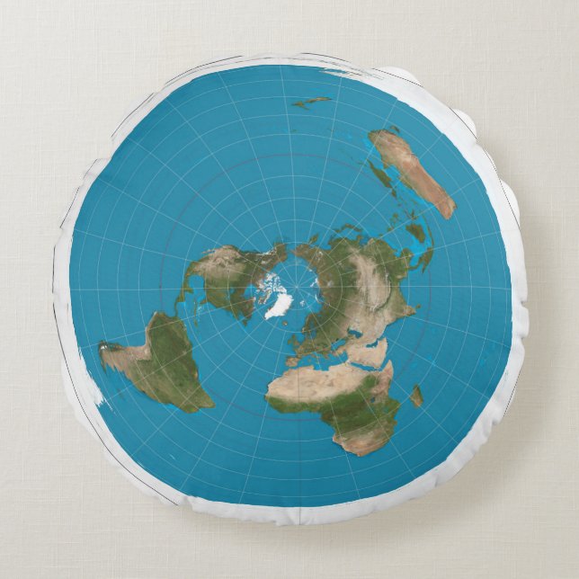 Flat Earth Azimuthal Projection Map Round Pillow (Front)