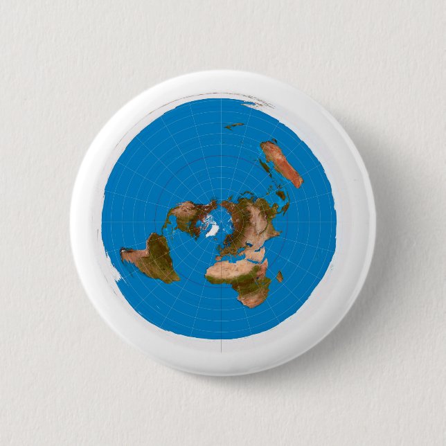 Flat Earth Map - Azimuthal Equidistant Projection 2 Inch Round Button (Front)