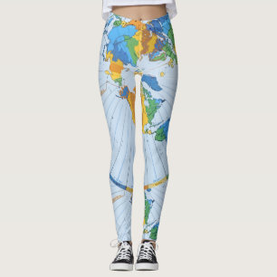 Flat Earth Map - Azimuthal Equidistant Projection Leggings
