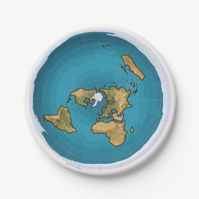 Flat Earth Map Paper Plate (Front)