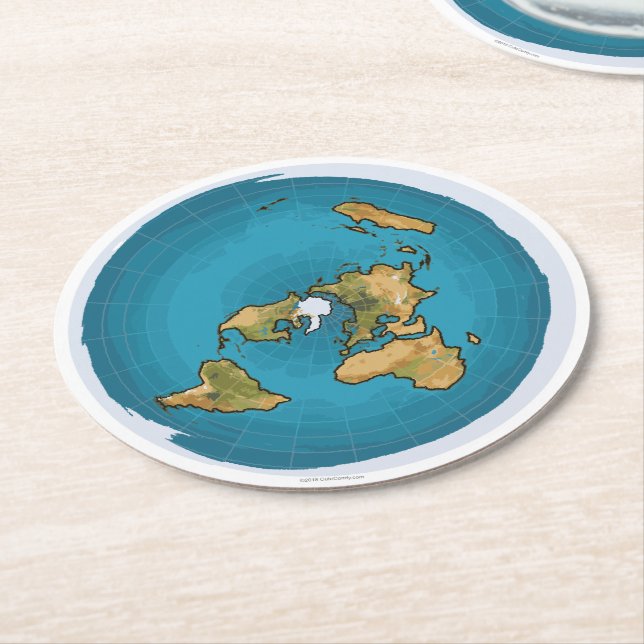 Flat Earth Map Round Paper Coaster (Angled)