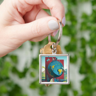 Flat Earth. Modern art Keychain