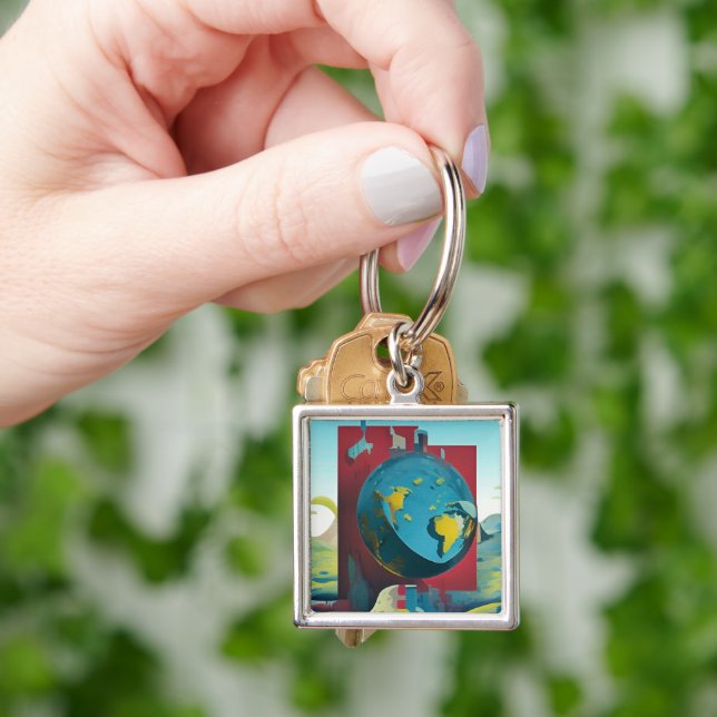 Flat Earth. Modern art Keychain (Hand)