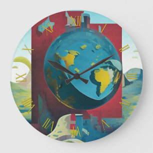 Flat Earth. Modern art Large Clock