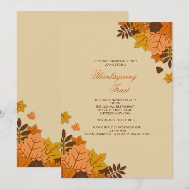 Flat Fall Leaves Invitation (Front/Back)