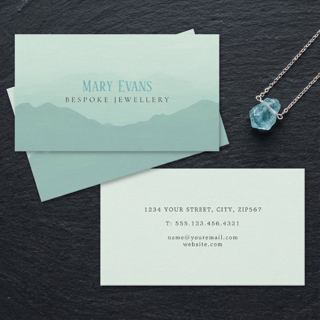 Flat green and blue painted mountains business card (Flat green and blue painted mountains business card.)