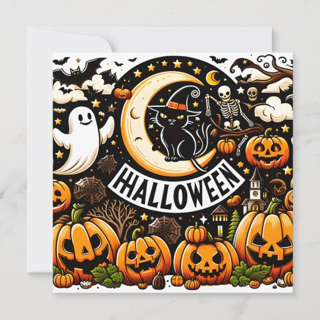 Flat Halloween greeting card (Front)