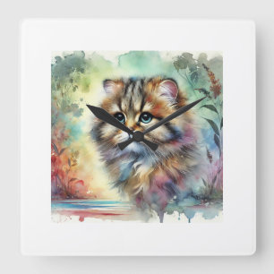 Flat Headed Cat 101024AREF119 - Watercolor Square Wall Clock