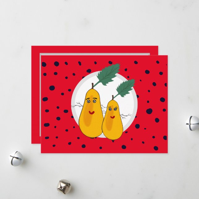 Flat Holiday Card with funny fruits (Front/Back In Situ)