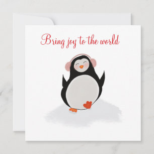 Flat Holiday Card with smiling little penguin