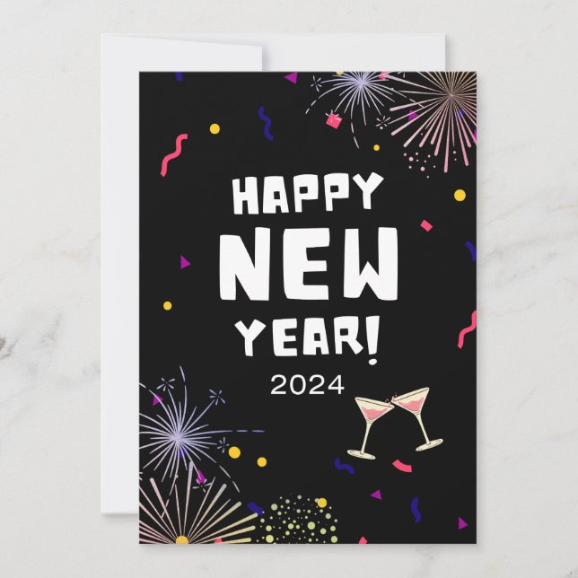 Flat Holiday Cards for Happy New Year 2024 (Front)
