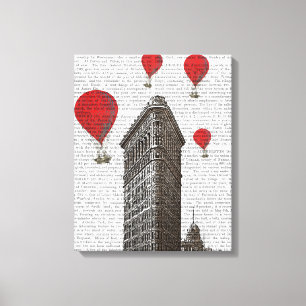 Flat Iron Building and Red Hot Air Balloons Canvas Print