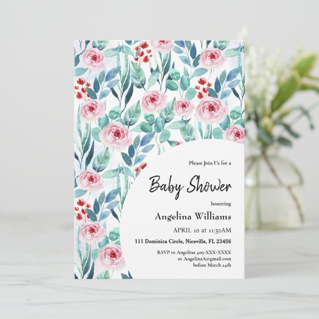 Flat lay baby shower invitation card with design. (Standing Front)
