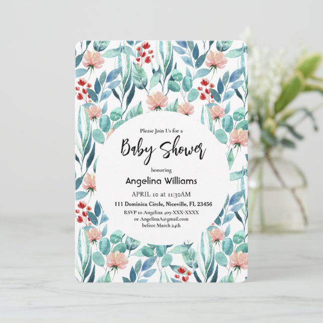 Flat lay baby shower invitation card with design. (Standing Front)