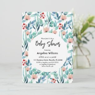 Flat lay baby shower invitation card with design.