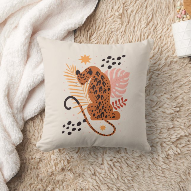 Flat Leopard Design Boho Throw Pillow (Blanket)