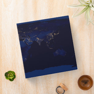 Flat Map Of Earth Showing City Lights Of World Binder