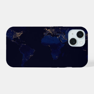 Flat Map Of Earth Showing City Lights Of World iPhone 15 Case