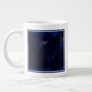 Flat Map Of Earth Showing City Lights Of World Large Coffee Mug