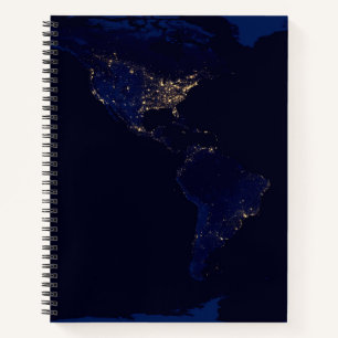 Flat Map Of Earth Showing City Lights Of World Notebook
