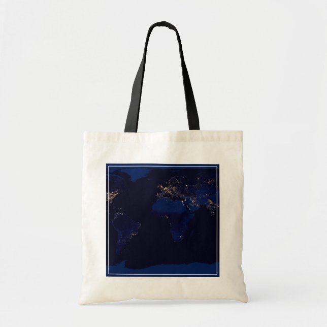 Flat Map Of Earth Showing City Lights Of World Tote Bag (Front)