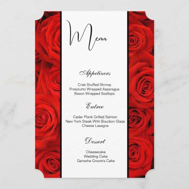 Flat Menu Card-Red Roses (Front)