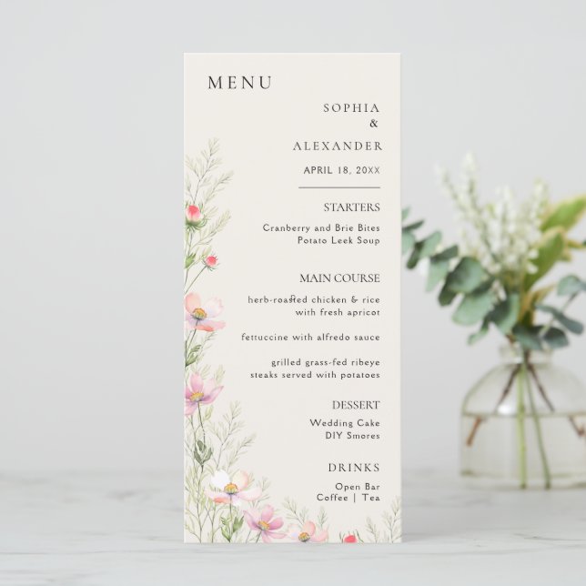 Flat Menu Minimalist modern calligraphy, wedding. (Standing Front)