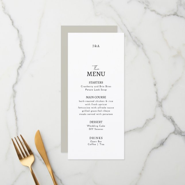Flat Menu wedding Minimalist modern.  (Front/Back In Situ)