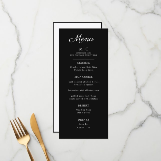 Flat Menu wedding Minimalist modern.  (Front/Back In Situ)