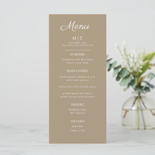 Flat Menu wedding Minimalist modern.  (Standing Front)