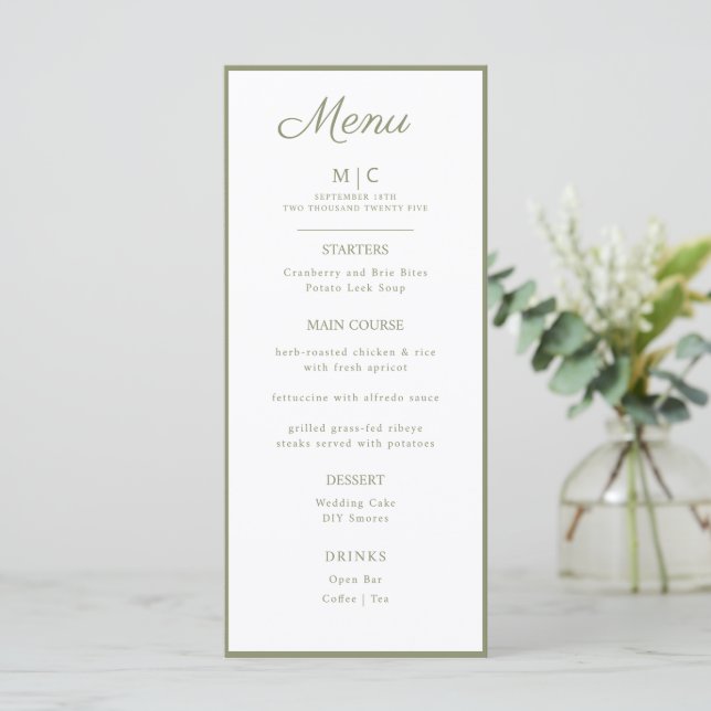 Flat Menu wedding Minimalist modern.  (Standing Front)