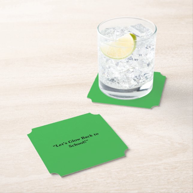 Flat Neon Green Background – School Texture Paper Coaster (Insitu)