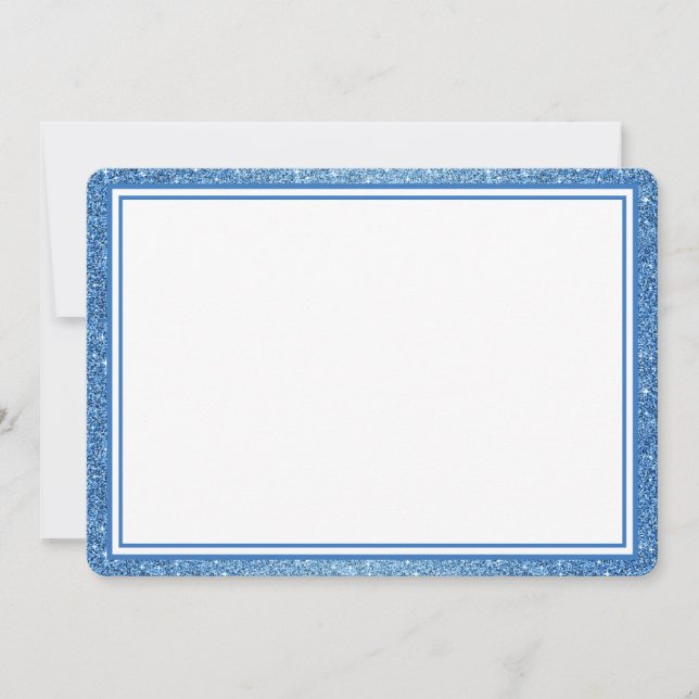 Flat Note Card-Blue Glitter Border Card (Front)