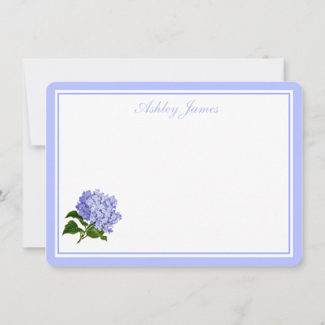 Flat Note Card-Blue Hydrangea Card (Front)