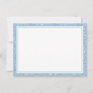Flat Note Card-Light Blue Glitter Border Card