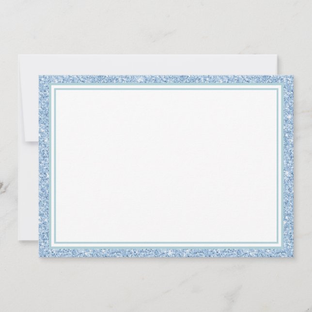 Flat Note Card-Light Blue Glitter Border Card (Front)
