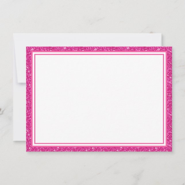 Flat Note Card-Pink Glitter Border Card (Front)