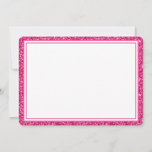 Flat Note Card-Pink Glitter Border Card (Front)