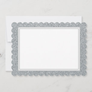 Flat Note Card-Silver Glitter Border Card