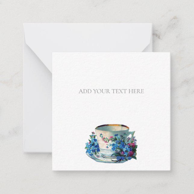 FLAT NOTECARD : VINTAGE TEACUP  POST-IT NOTES (Front)