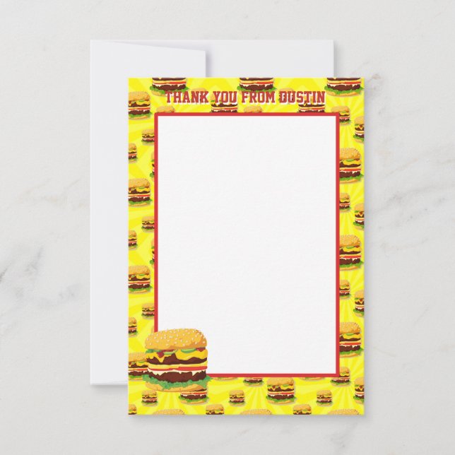 Flat Panel Two Sided Cheeseburger Thank You Cards (Front)