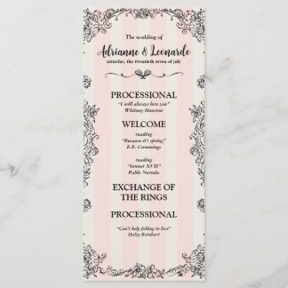 Flat Paris Chic Ornate Pink Stripes Wedding Program