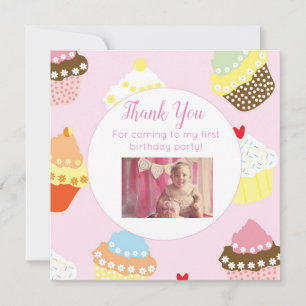 Flat Photo Birthday Thank You Card with Cupcakes