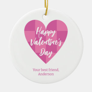 Flat Pink Happy Valentine's Day Ceramic Ornament