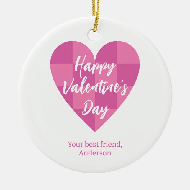Flat Pink Happy Valentine's Day Ceramic Ornament (Front)