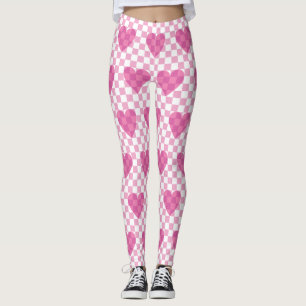 Flat Pink Heart Check pattern Leggings