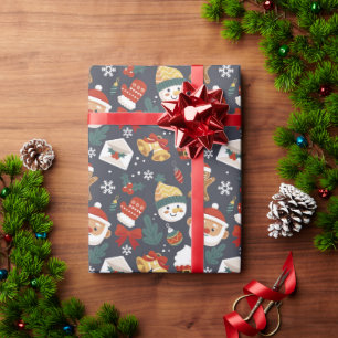 Flat Santa Snowman Christmas Pattern Wrapping Paper