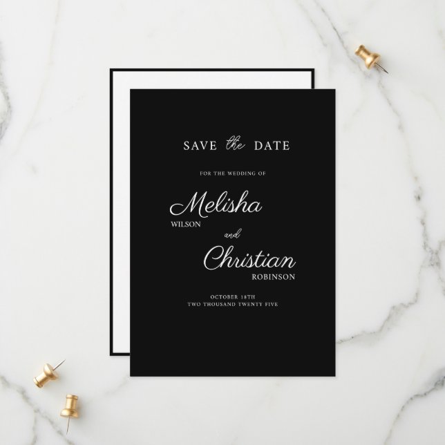 Flat Save The Date card for a wedding. (Front/Back In Situ)